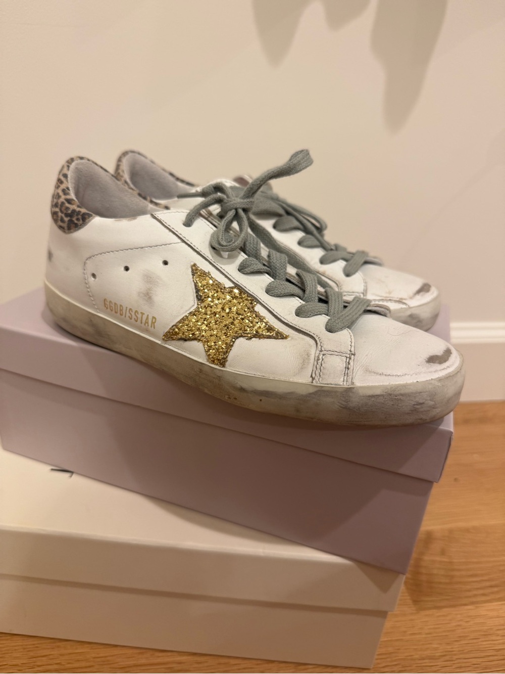 Golden Goose Superstar Gold Glitter Star Leopard Sneakers Size 36.5